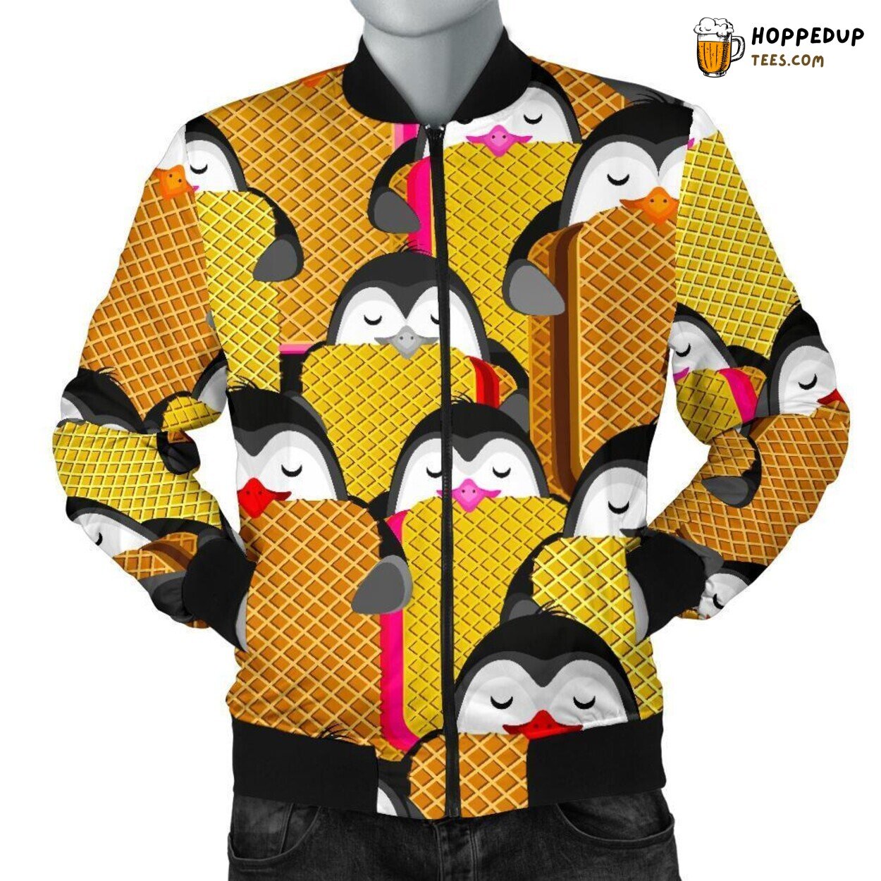 Penguin Waffle Design Texture Tribute Men’s Bomber Jacket Unique Pattern