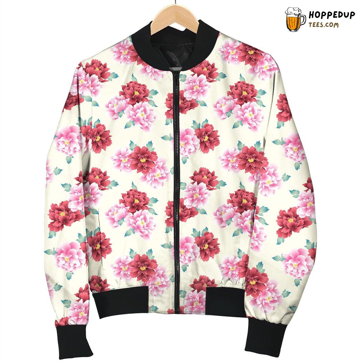 Peony Patterned Winter Bomber Jacket Floral Aesthetic Fashion Wear