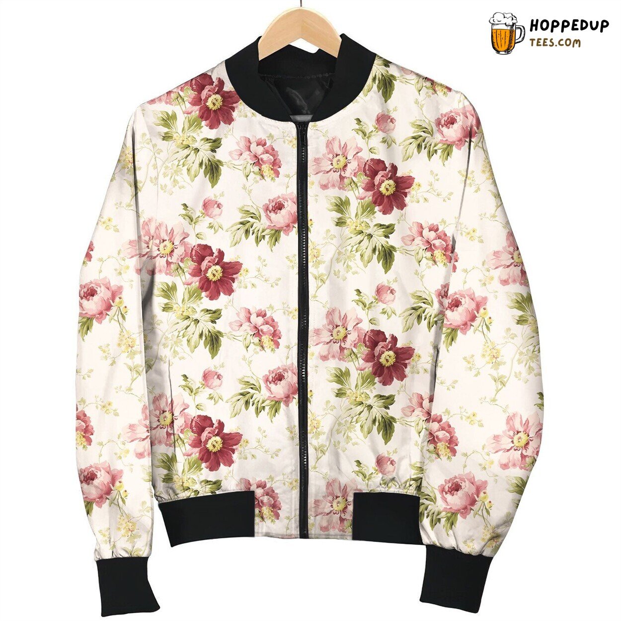 Peony Pink Shade Winter Bomber Jacket Floral Inspired Fashion Wear