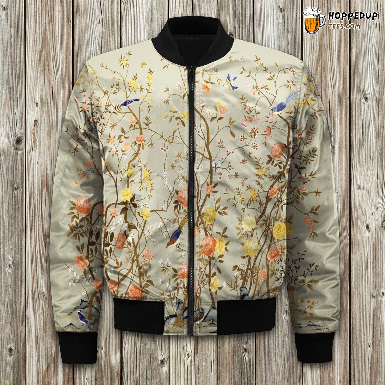 Perched Bird Theme Winter Bomber Jacket Tailored Unique Elegance Craft