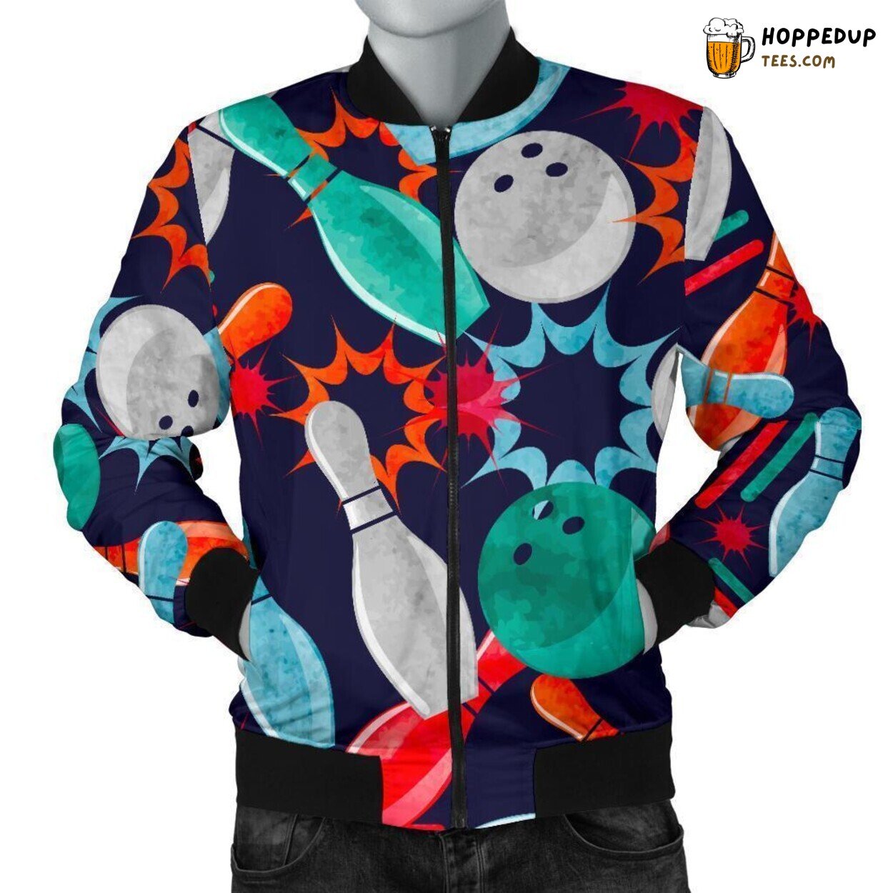 Perfect Bowling Strike Essence Men’s Bomber Jacket Unique Pattern Design