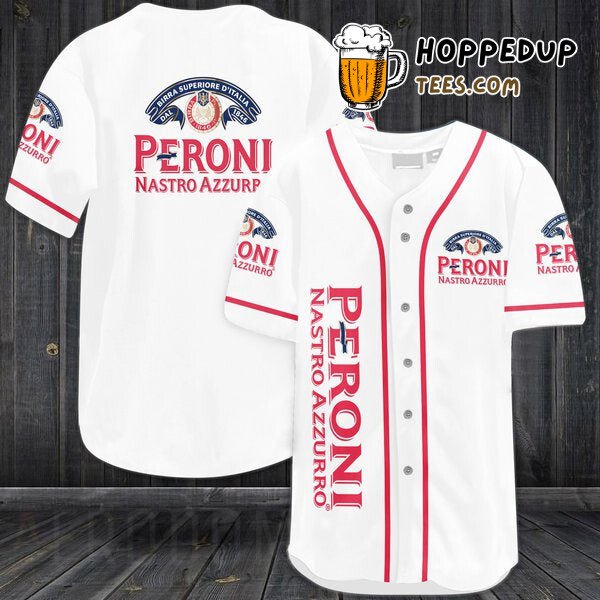 Peroni Nastro Azzurro Beer Inspired White Baseball Jersey Distinctive Look