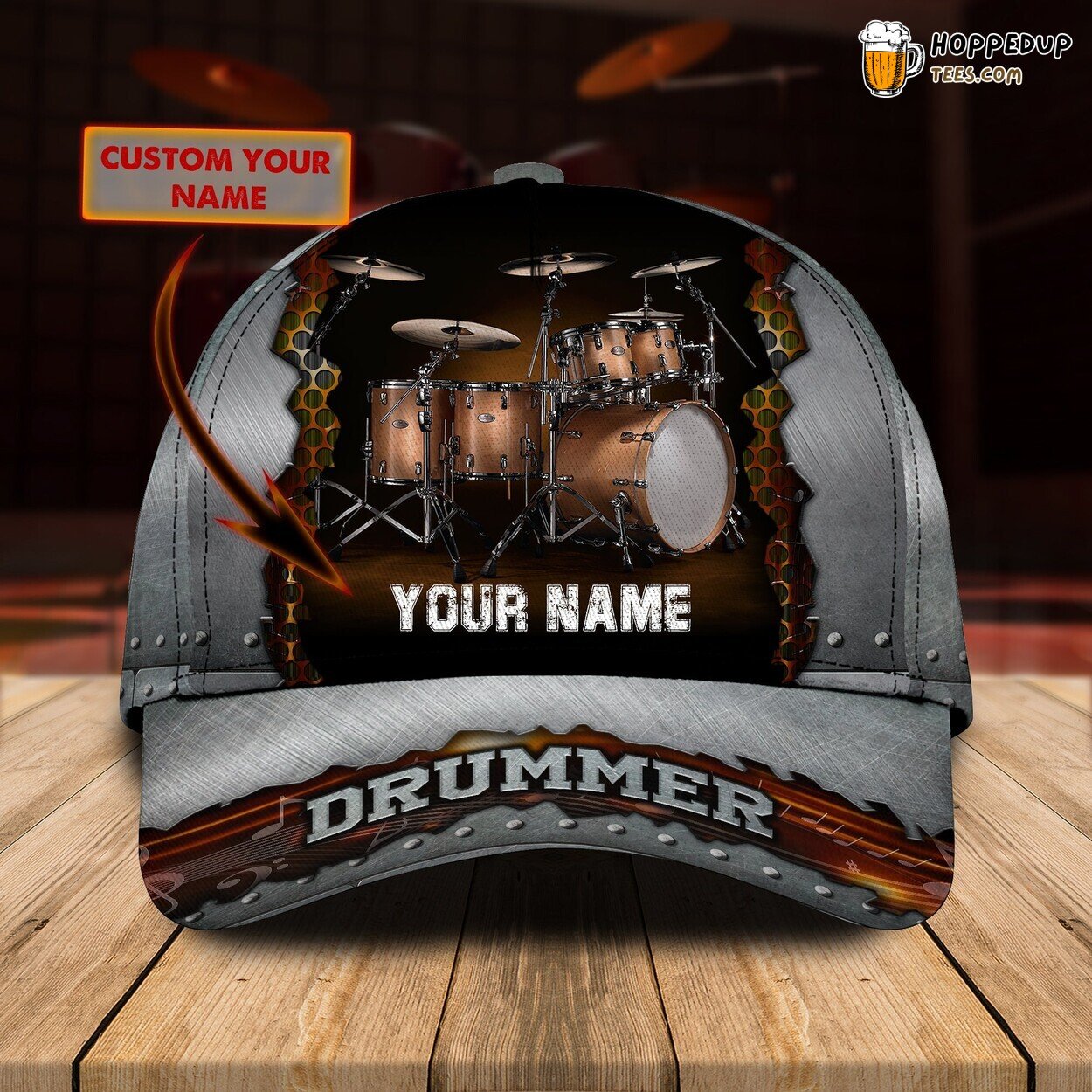 Personalized 3D Classic Drum Cap Unique Name Custom Design Distinctive Look