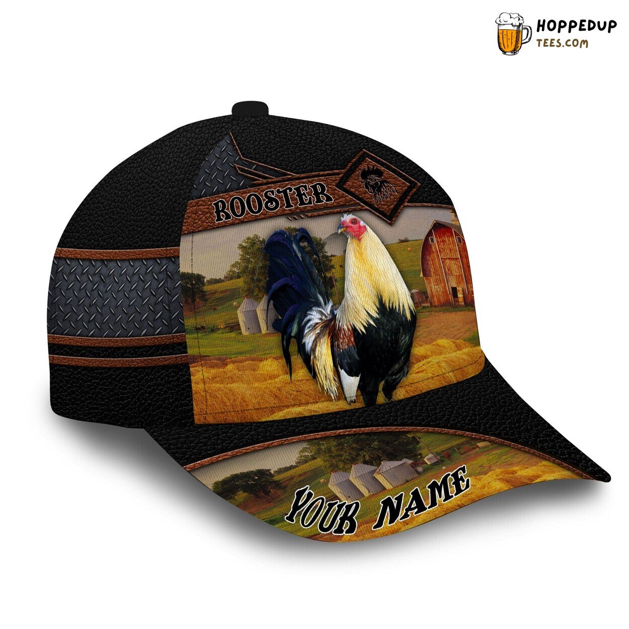 Personalized 3D Print Rooster Cap Premium Leather Chicken Enthusiast Design