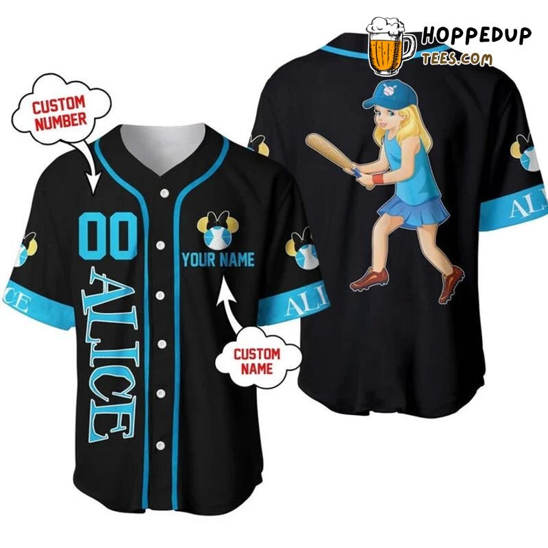 Personalized Alice In Wonderland All Over Print Baseball Jersey Black Unisex Jersey Shirt