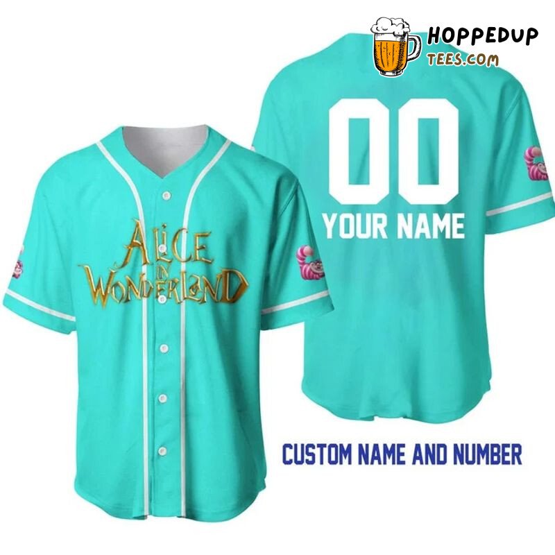 Personalized Alice In Wonderland All Over Print Baseball Jersey Turquoise Unisex Jersey Shirt