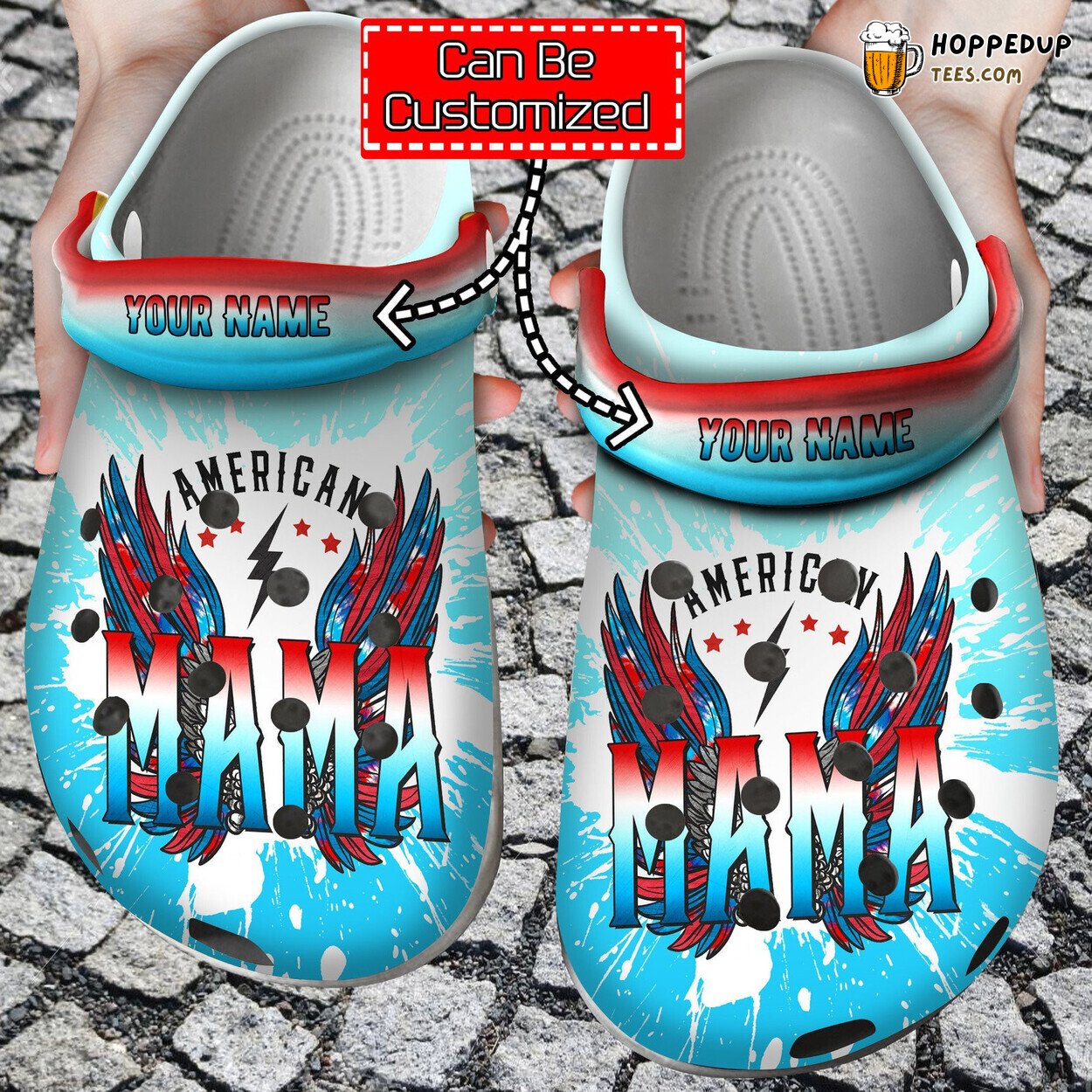Personalized American Mama Retro Wings Comfortable Clogs Patriotic Shoes