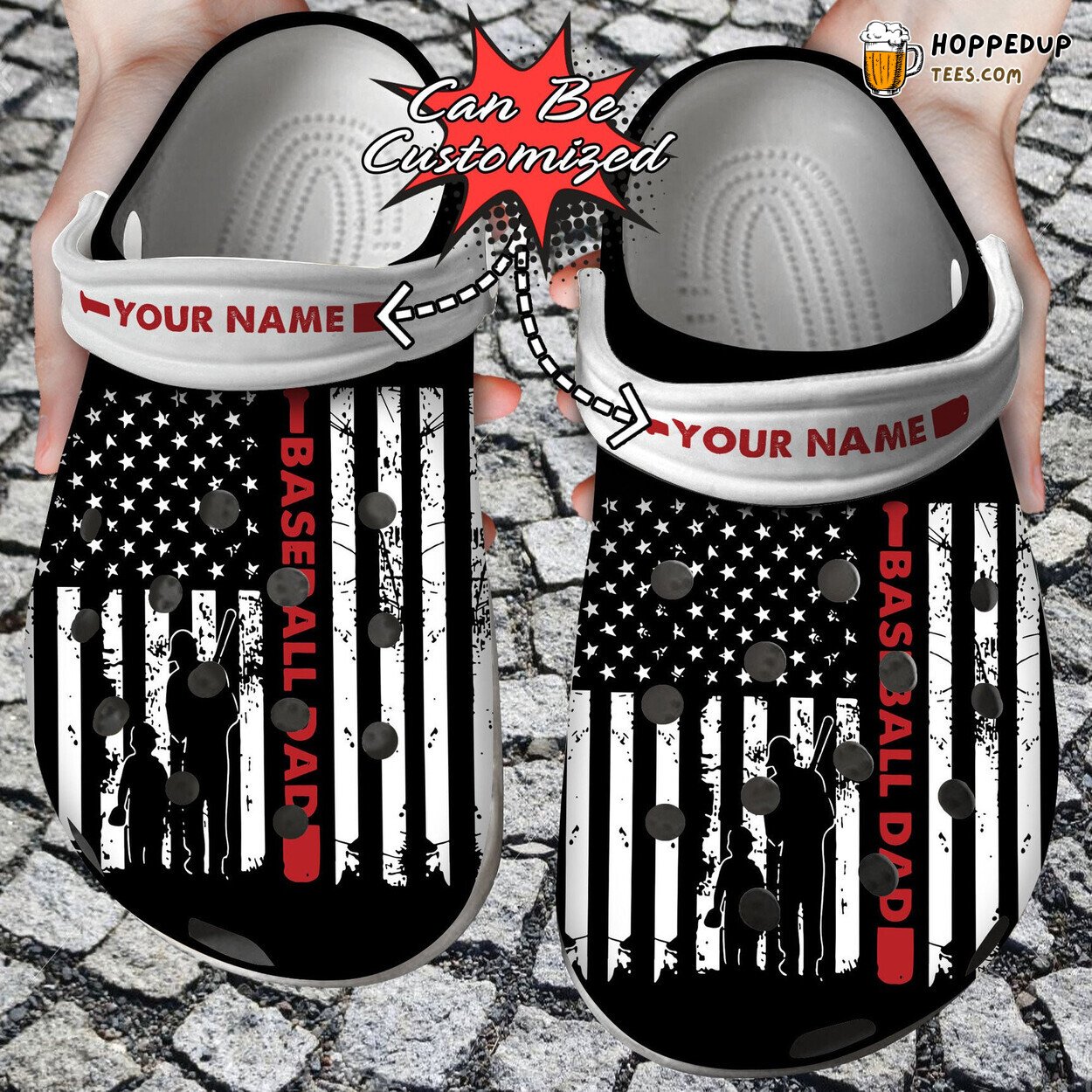 Personalized Baseball Dad Flag Theme Comfortable Clogs Custom Design