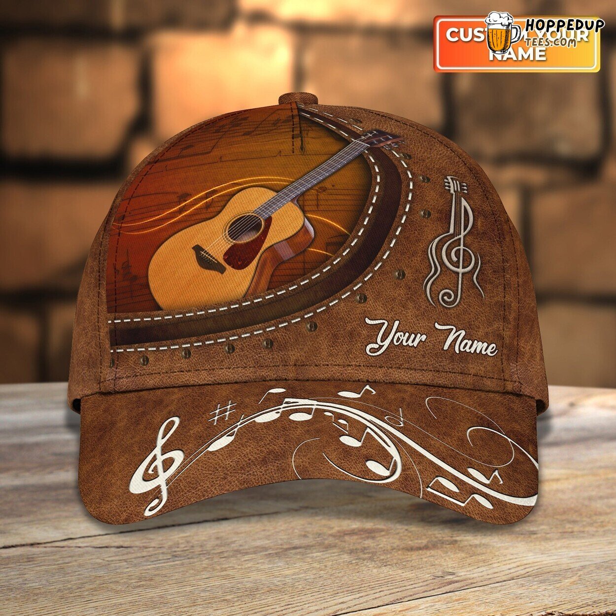 Personalized Baseball Guitar Cap Guitarist Wood Pattern Bright Summer Hat