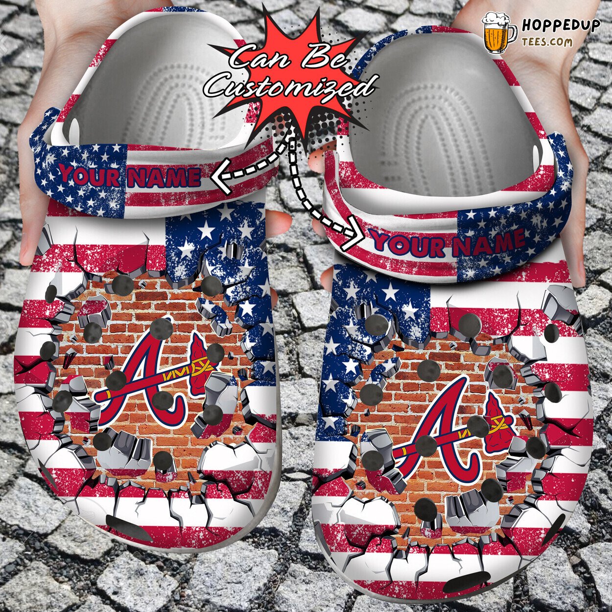 Personalized Baseball Team American Flag Wall Art Clog Shoes