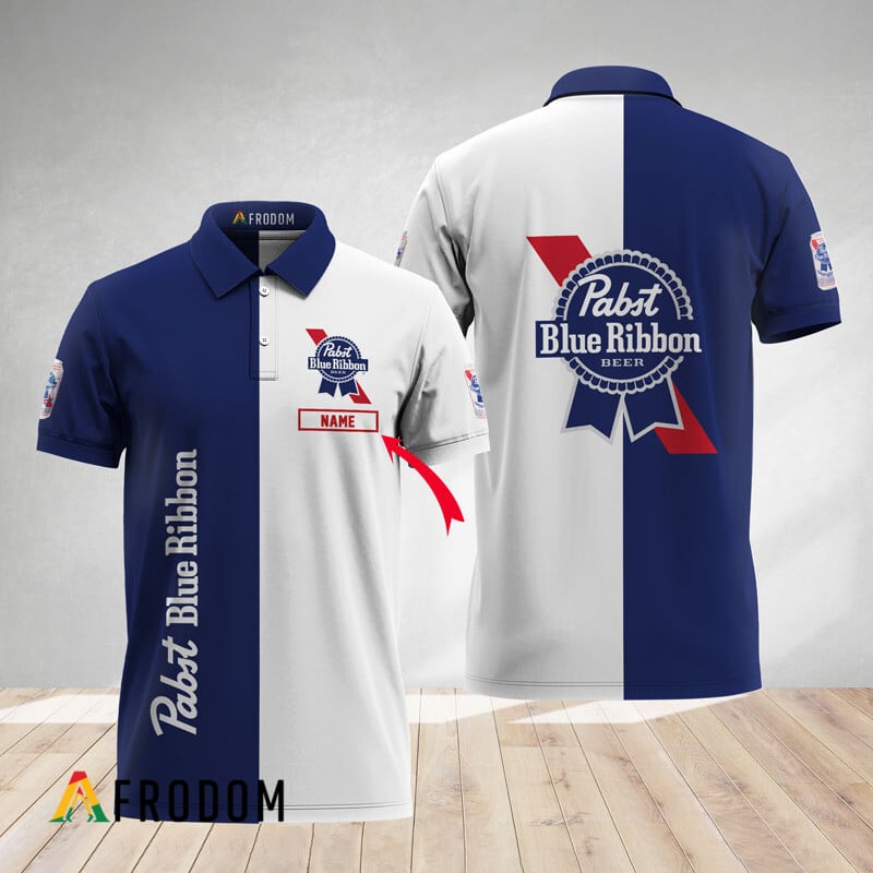 Personalized Basic Bicolor Pabst Blue Ribbon Polo Shirt HU
