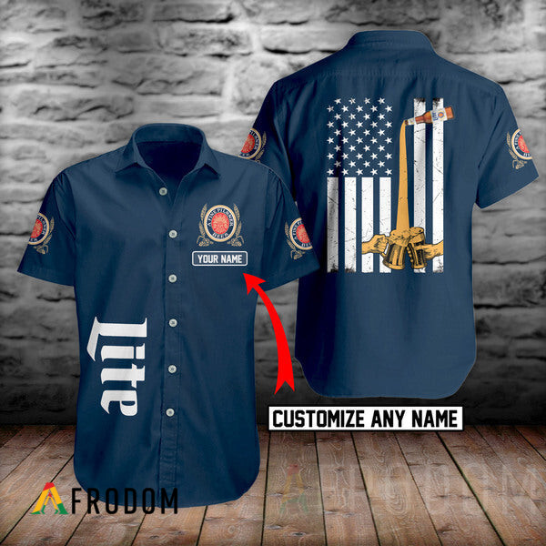 Personalized Basic Miller Lite Print Button Shirt HU