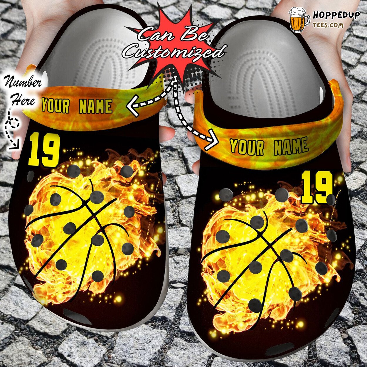 Personalized Basketball Ball Fire Theme Comfortable Clogs Athletic Shoes