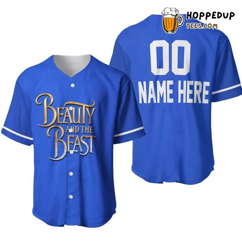 Personalized Beauty And The Beast All Over Print Baseball Jersey Blue Unisex Jersey Shirt