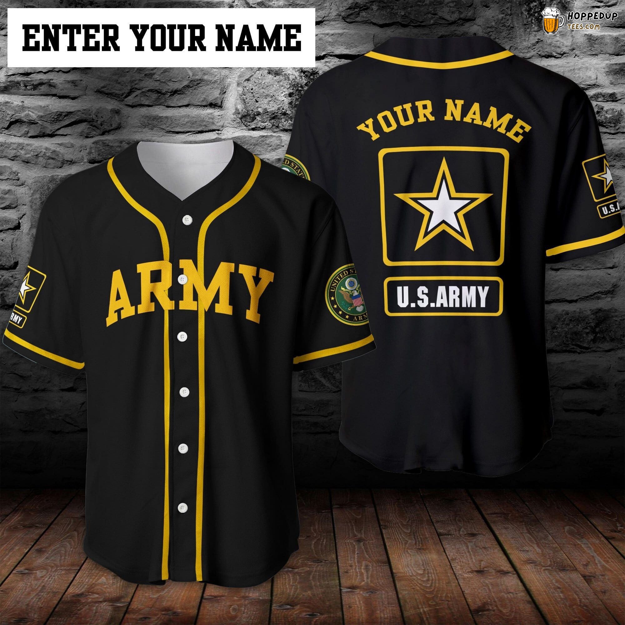 Personalized Black Baseball Jersey Inspired by US Army Unique Design Look