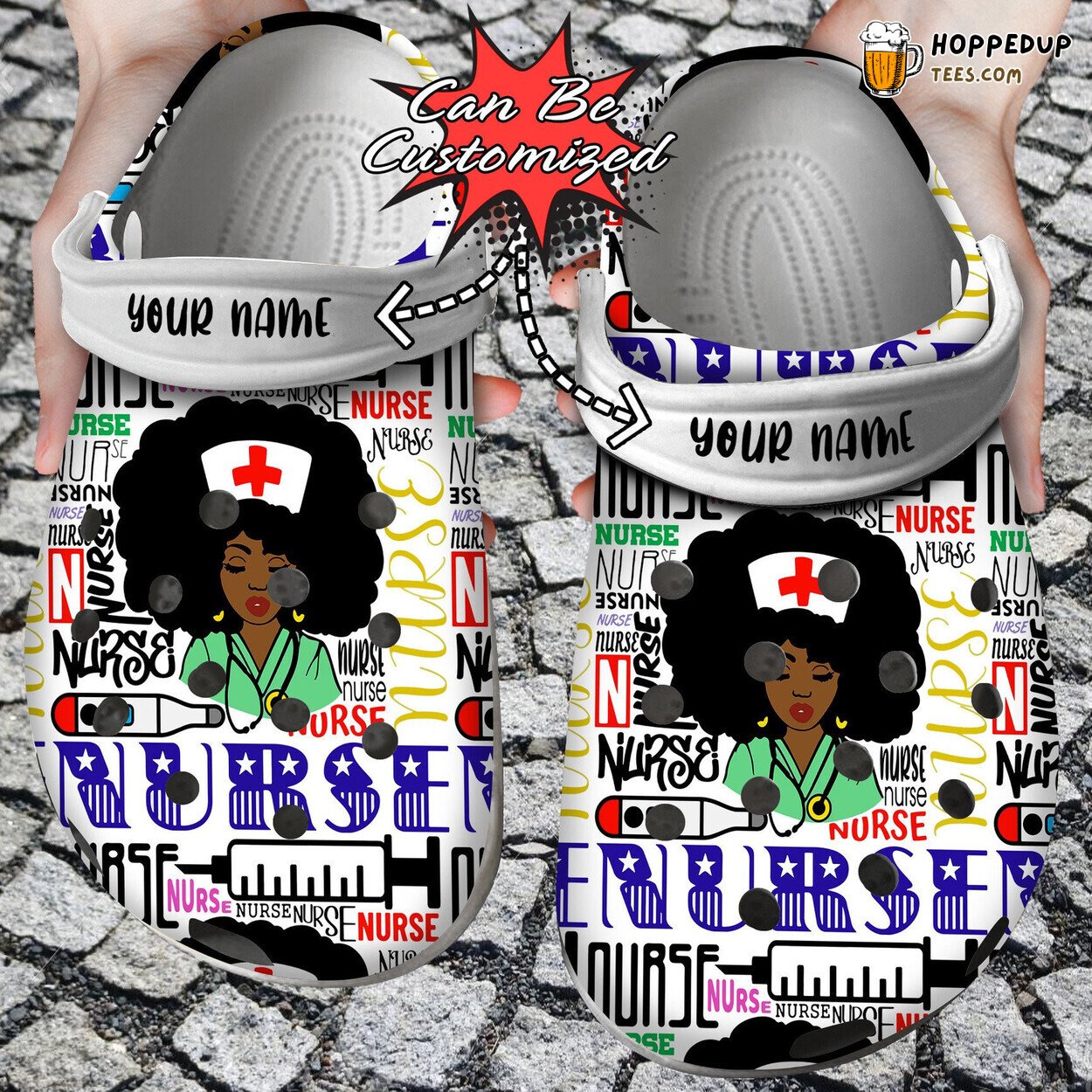 Personalized Black Woman Nurse Words Theme Comfortable Clogs