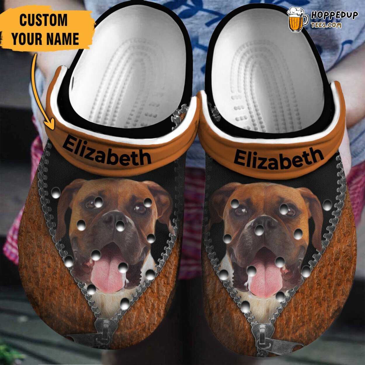 Personalized Boxer Brown Zipper Design Comfortable Clog Shoes Dog Lovers