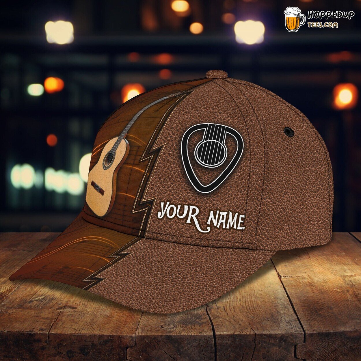 Personalized Brown Guitar Cap Musician Guitarist Leather Pattern Classic Hat