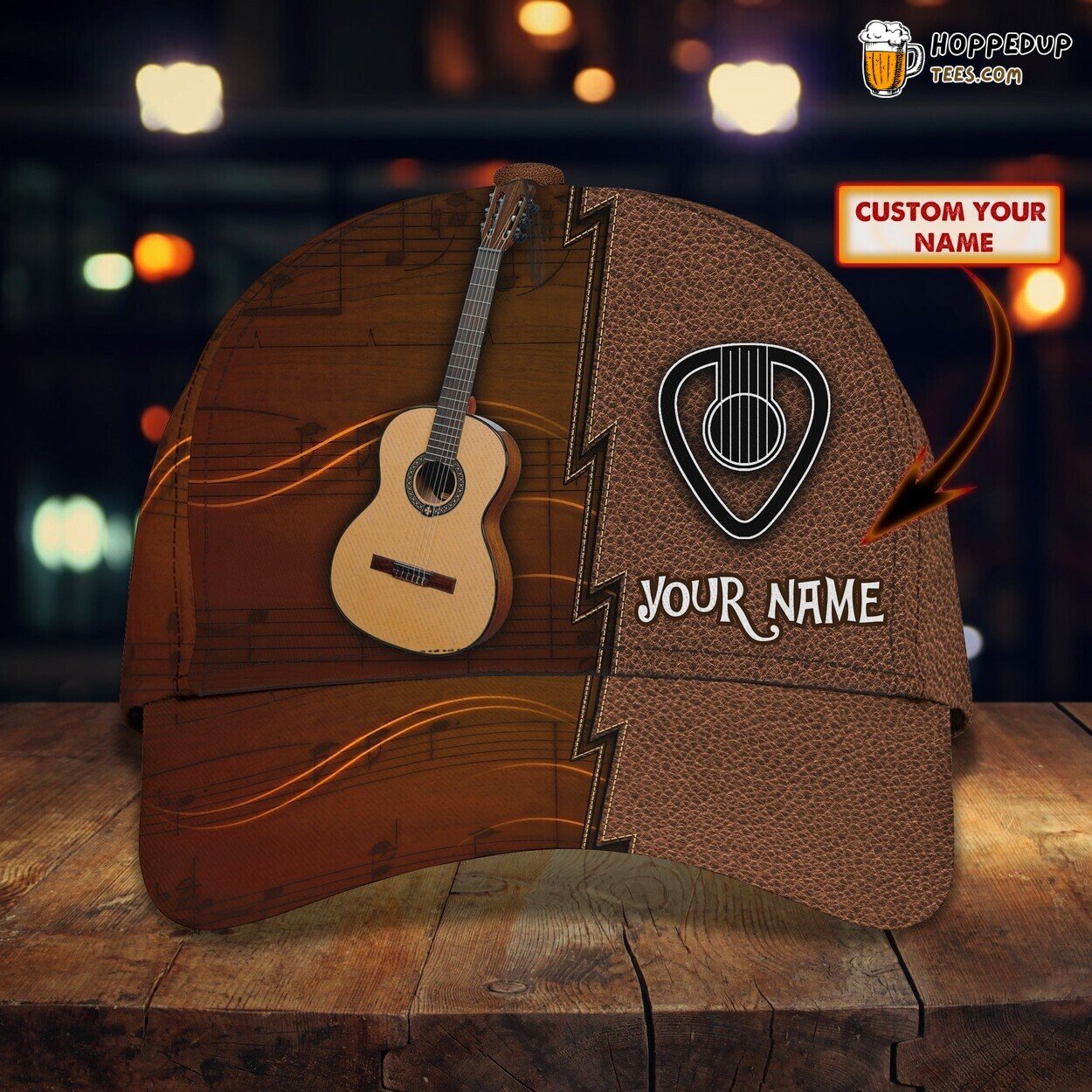 Personalized Brown Guitar Cap Musician Guitarist Leather Pattern Classic Hat
