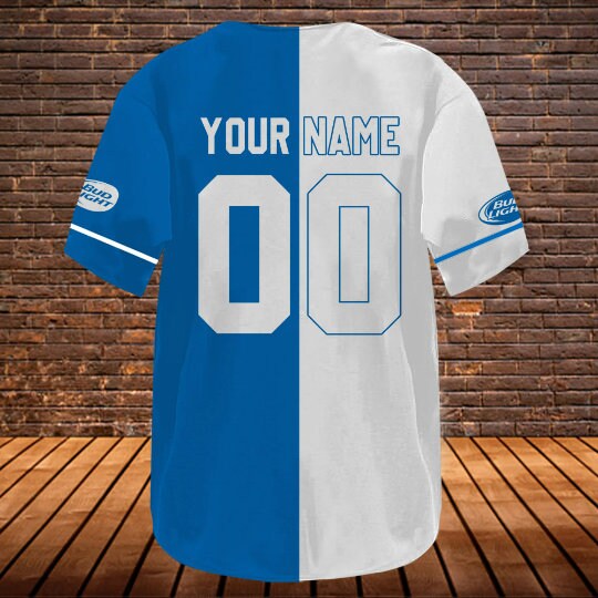 Custom White Blue Bud Light Baseball Jersey HU