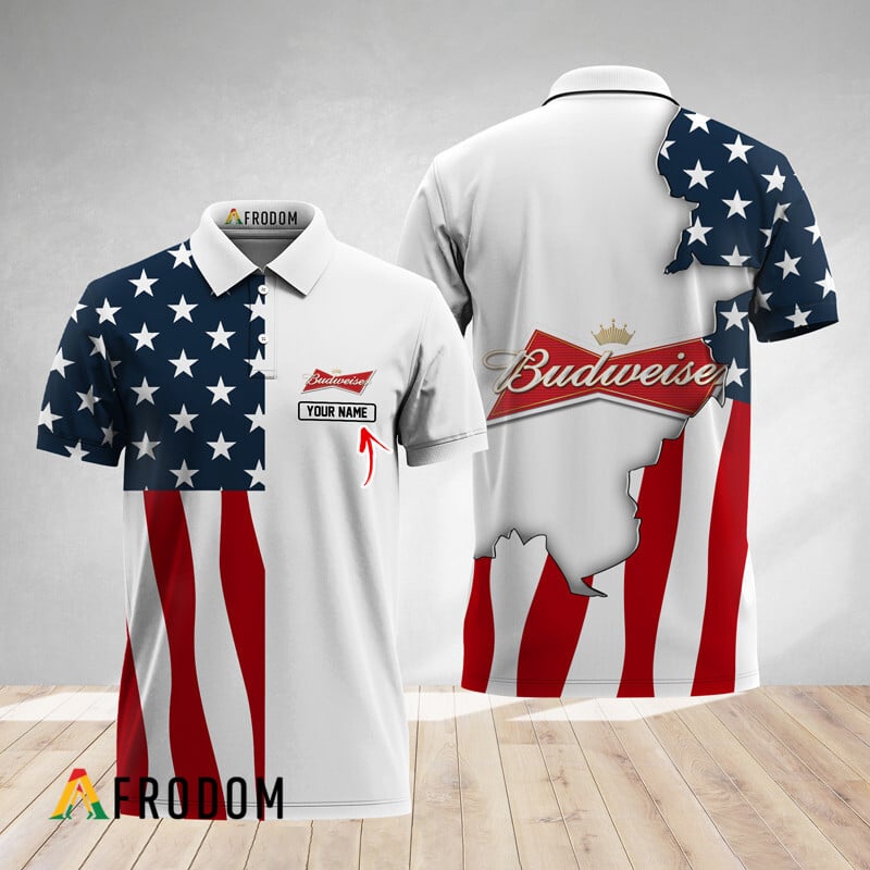 Personalized Budweiser American Flag Polo Shirt HU