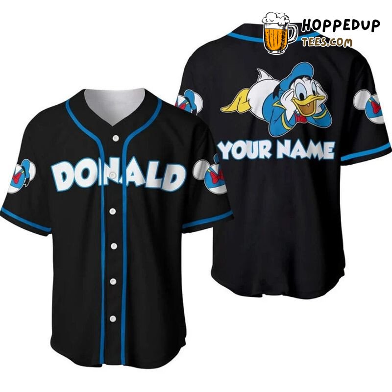 Personalized Chilling Donald Duck All Over Print Baseball Jersey Black Unisex Jersey Shirt