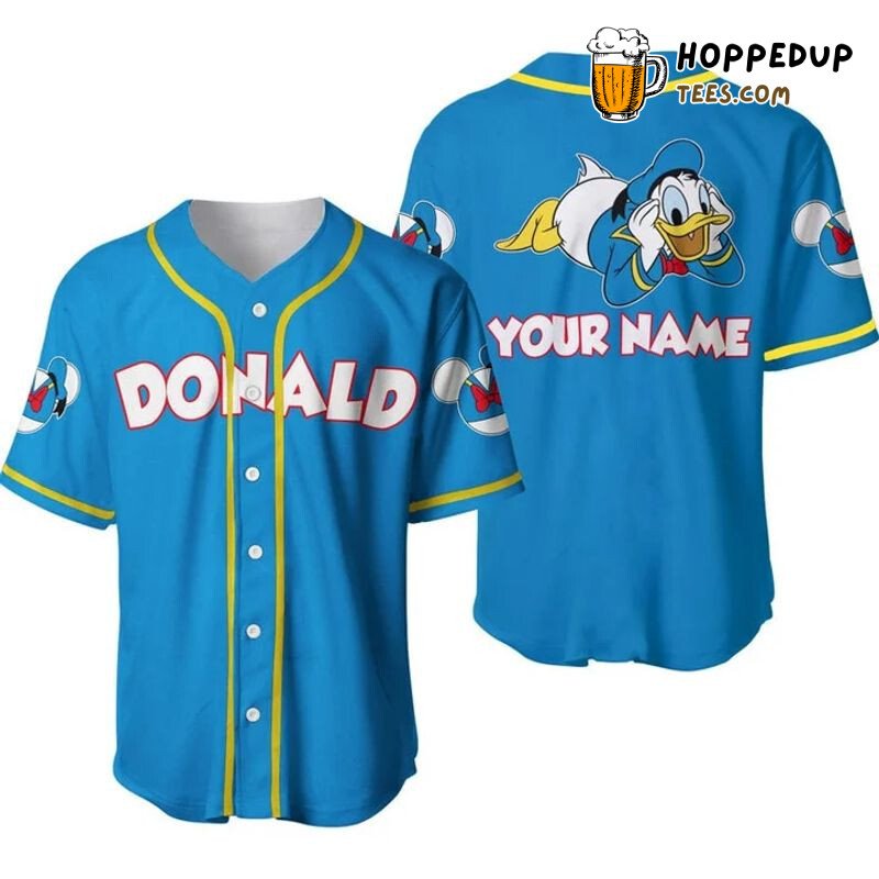 Personalized Chilling Donald Duck All Over Print Baseball Jersey Blue Unisex Jersey Shirt
