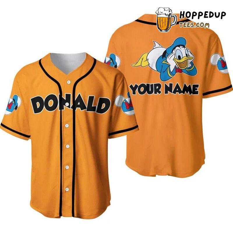 Personalized Chilling Donald Duck All Over Print Baseball Jersey Orange Unisex Jersey Shirt