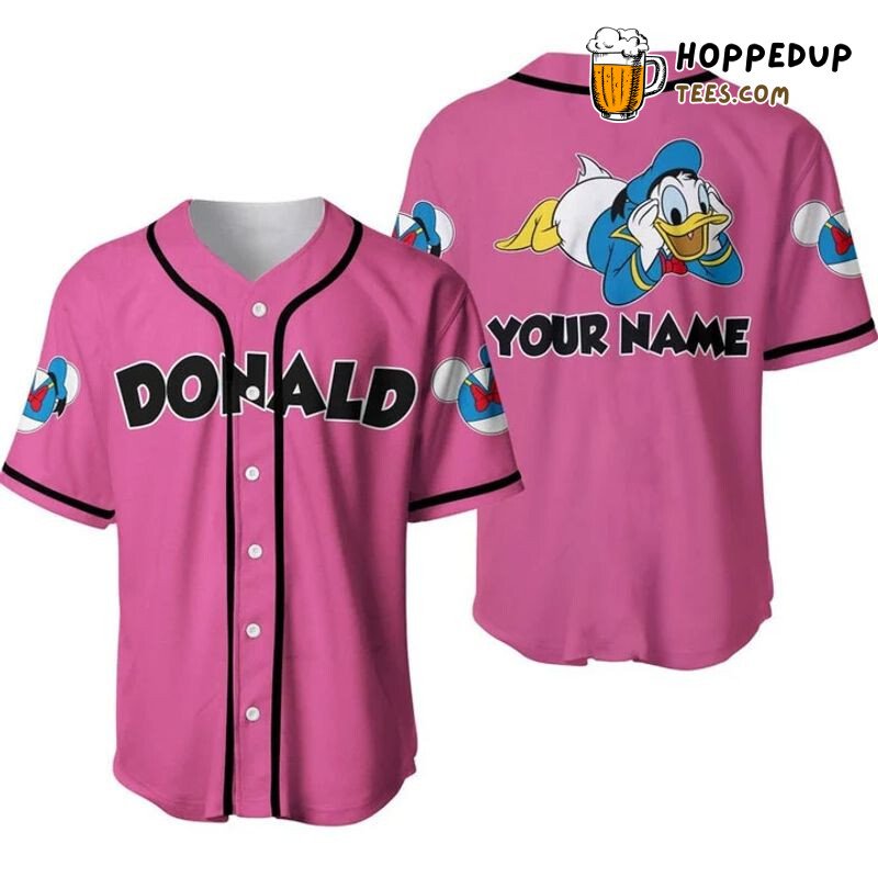 Personalized Chilling Donald Duck All Over Print Baseball Jersey Pink Unisex Jersey Shirt