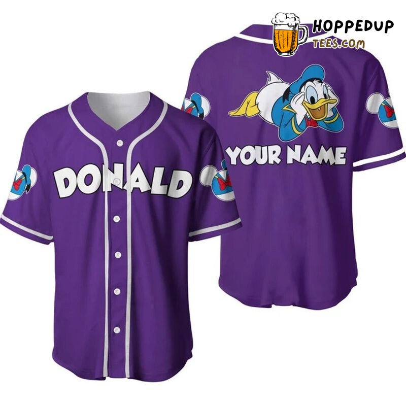 Personalized Chilling Donald Duck All Over Print Baseball Jersey Purple Unisex Jersey Shirt