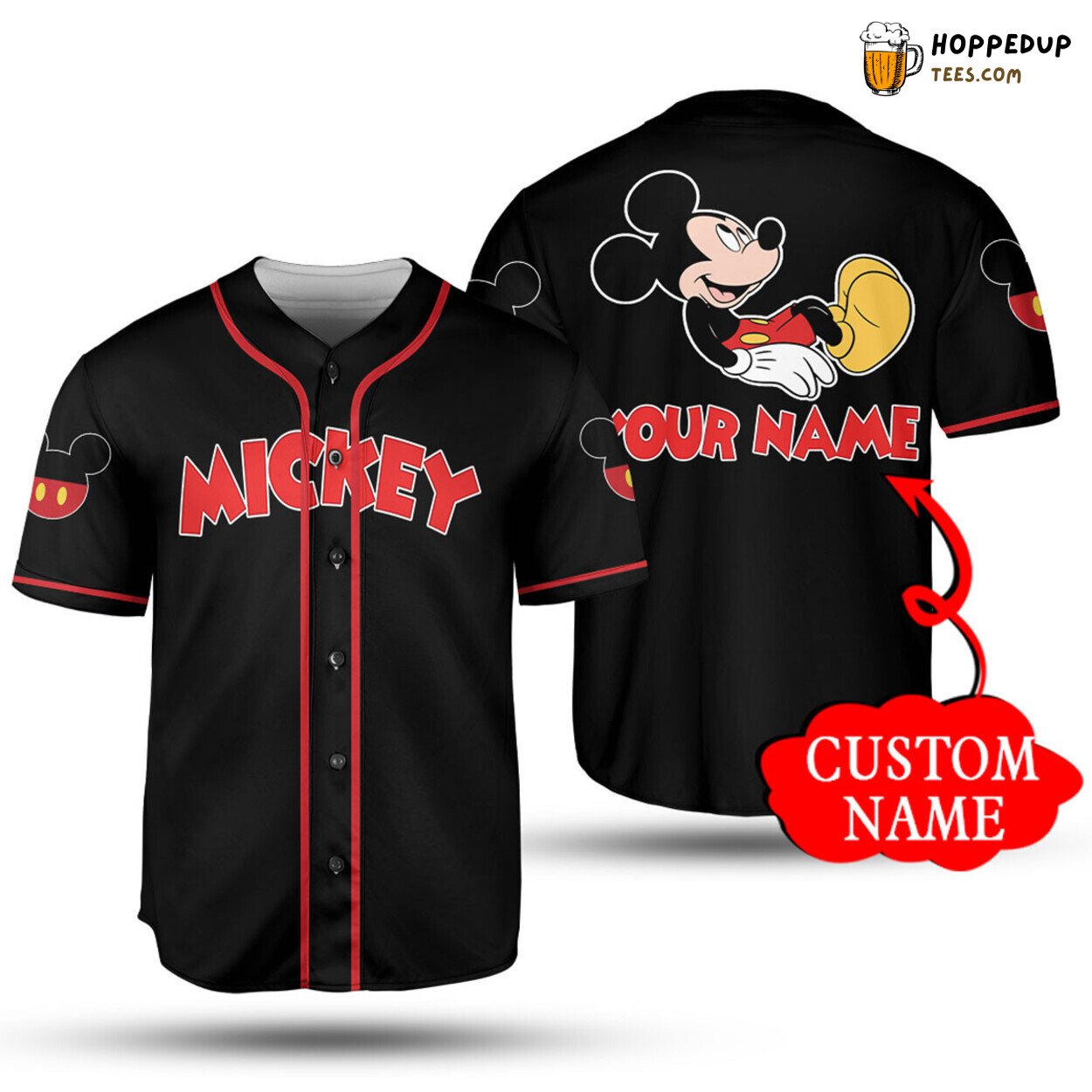Personalized Chilling Mickey Mouse All Over Print Baseball Jersey Black Unisex Jersey Shirt