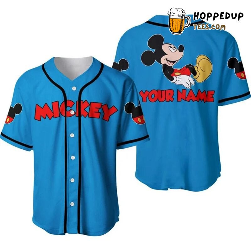 Personalized Chilling Mickey Mouse All Over Print Baseball Jersey Blue Unisex Jersey Shirt