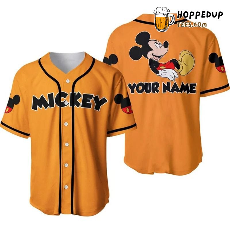 Personalized Chilling Mickey Mouse All Over Print Baseball Jersey Orange Unisex Jersey Shirt