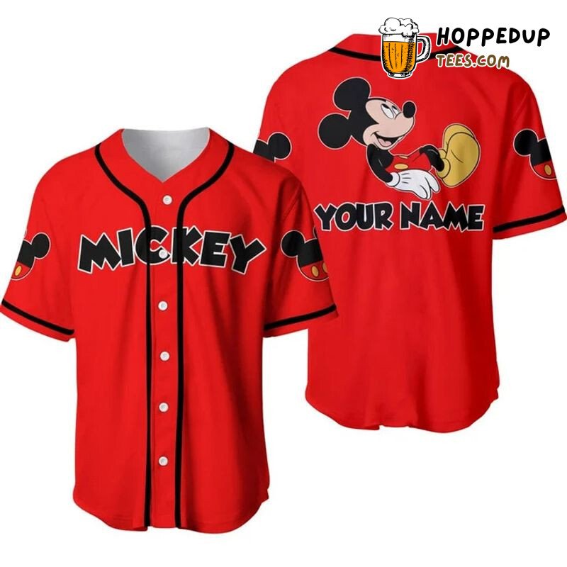 Personalized Chilling Mickey Mouse All Over Print Baseball Jersey Red Unisex Jersey Shirt