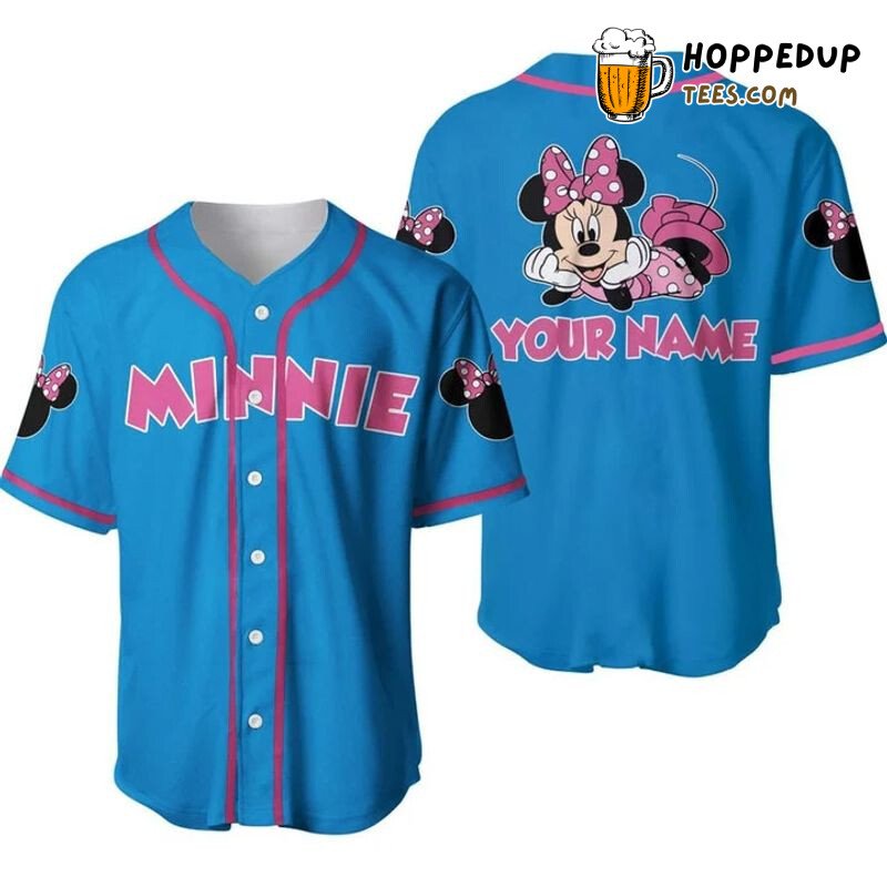 Personalized Chilling Minnie Mouse All Over Print Baseball Jersey Blue Unisex Jersey Shirt