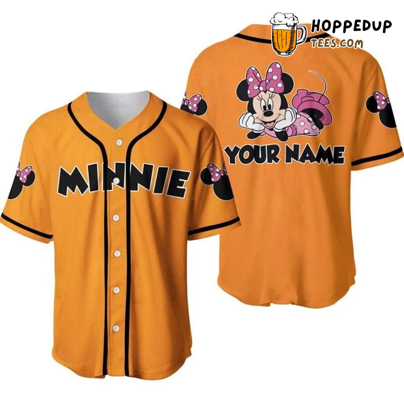 Personalized Chilling Minnie Mouse All Over Print Baseball Jersey Orange Unisex Jersey Shirt