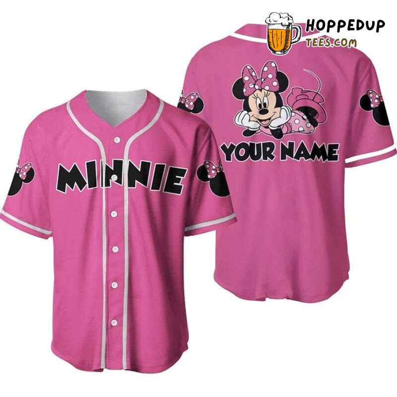 Personalized Chilling Minnie Mouse All Over Print Baseball Jersey Pink Unisex Jersey Shirt