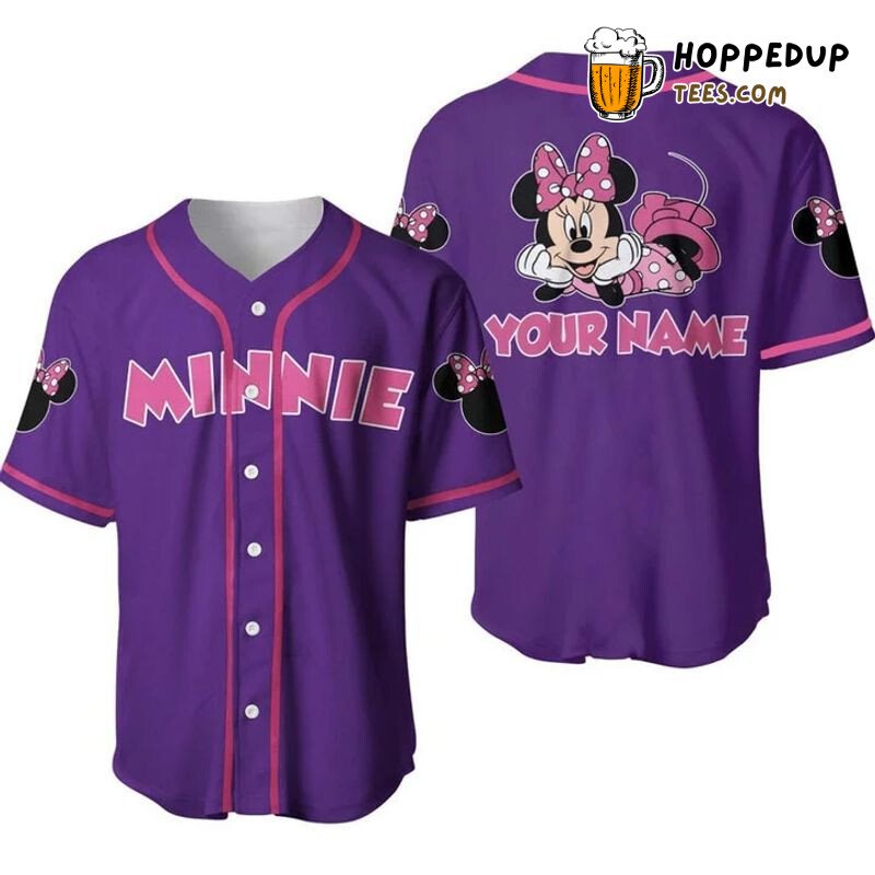 Personalized Chilling Minnie Mouse All Over Print Baseball Jersey Purple Unisex Jersey Shirt