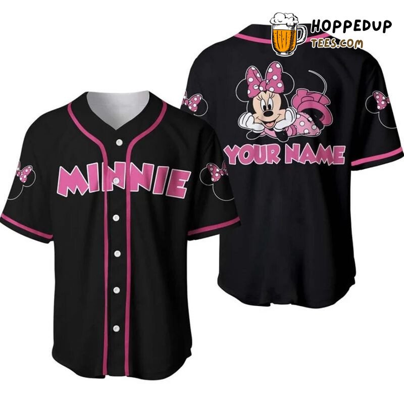 Personalized Chilling Pink Minnie Mouse All Over Print Baseball Jersey Black Unisex Jersey Shirt