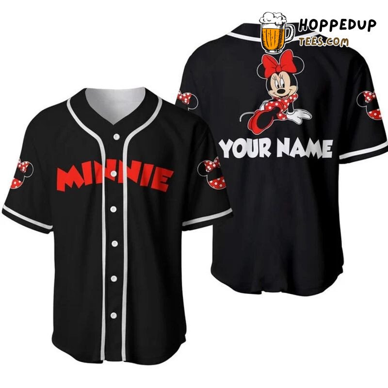 Personalized Chilling Red Minnie Mouse All Over Print Baseball Jersey Black Unisex Jersey Shirt