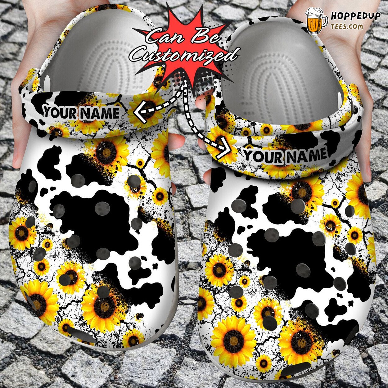 Personalized Cow Sunflower Stripe Design Comfortable Clogs Unique Shoes