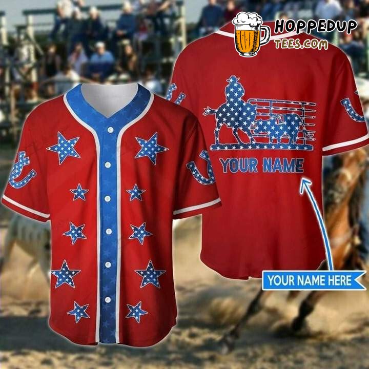 Personalized Custom America Ranch Sorting Red Baseball Tee Jersey Shirts 3D