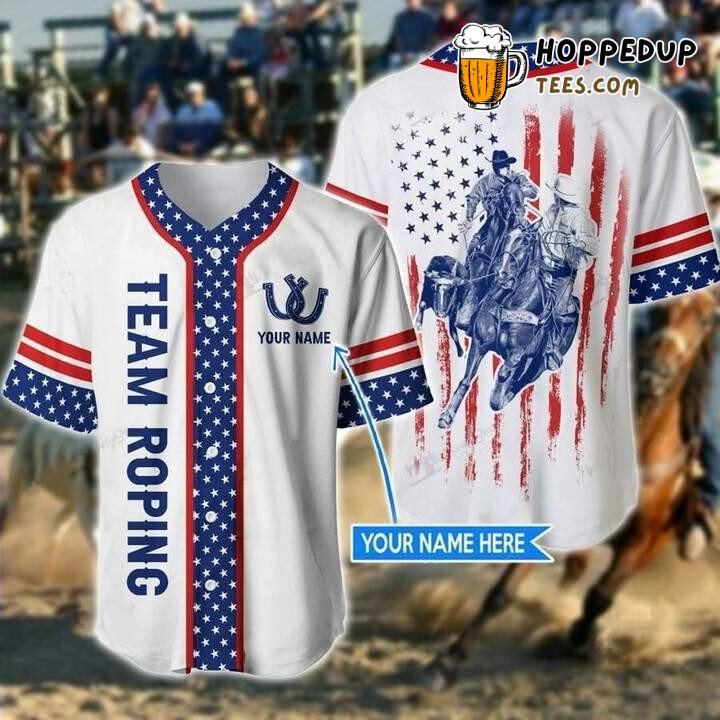Personalized Custom America Team Roping White Baseball Tee Jersey Shirts 3D