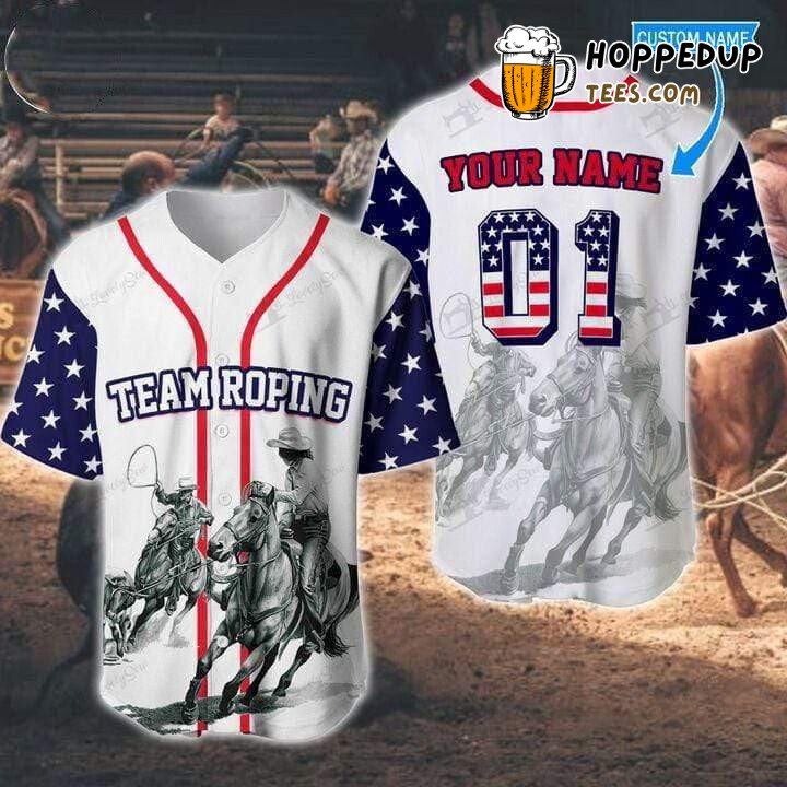 Personalized Custom American Team Roping Baseball Tee Jersey Shirts 3D