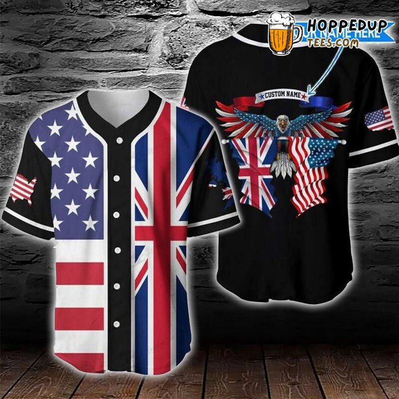 Personalized Custom AmericaUnited Kingdom Eagle Baseball Tee Jersey Shirts 3D