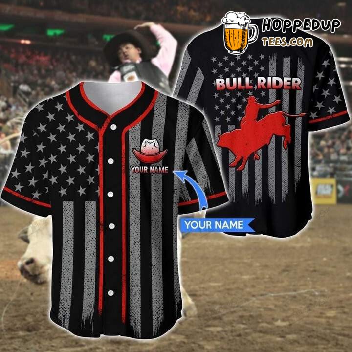 Personalized Custom Bull Rider Hat Flag Baseball Tee Jersey Shirts 3D