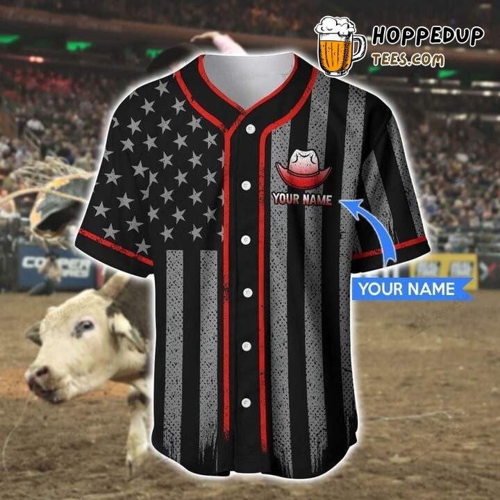 Personalized Custom Bull Rider Hat Flag Baseball Tee Jersey Shirts 3D