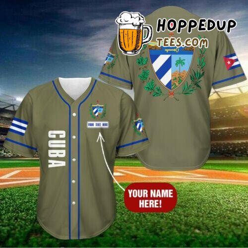 Personalized Custom Cuba Olive Army Color Baseball Tee Jersey Shirts 3D