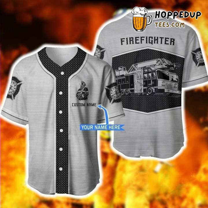 Personalized Custom Firefighter Metal Baseball Tee Jersey Shirts 3D