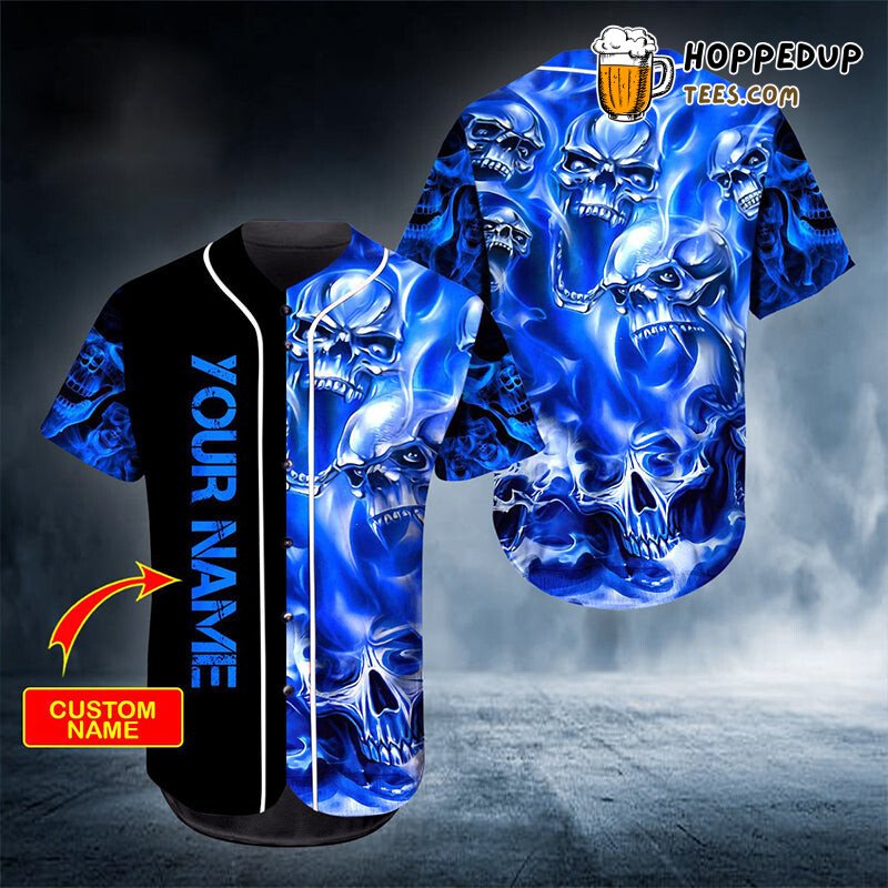 Personalized Custom Ghost Blue Skull Baseball Tee Jersey Shirt Printed 3D